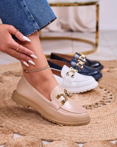 Royalfashion Světle hnědé dámské mokasíny se zlatým zdobením Aderica