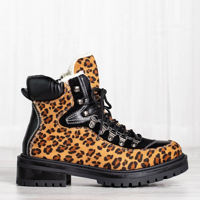 Leopardí boty se zatepleným kabátem z ovčí kůže Dori - Obuv