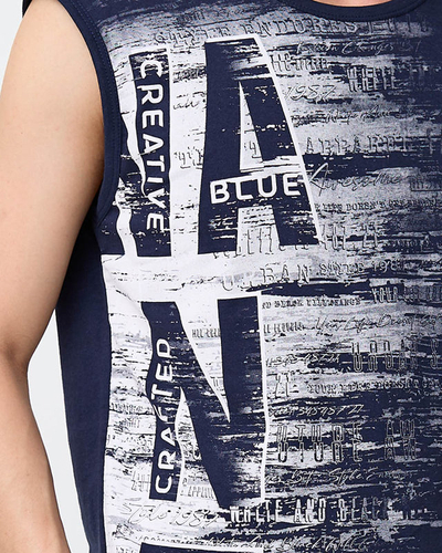 Чоловіча темно-синя футболка без рукавів з принтом - Одяг