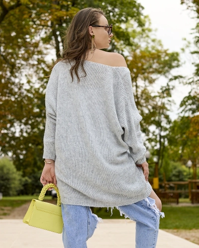 Royalfashion Šedý dámský dlouhý oversize svetr