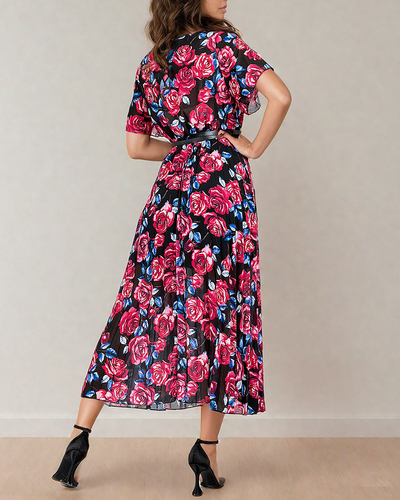 Royalfashion Dámské plisované květinové midi šaty