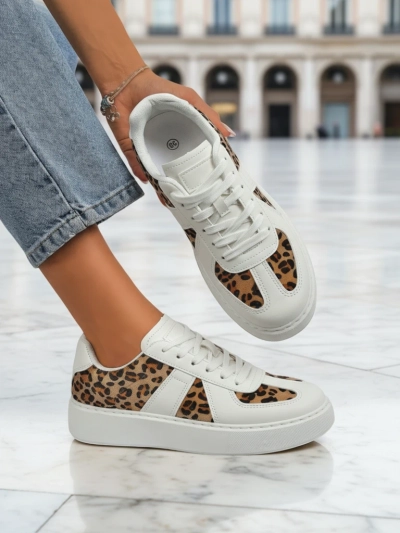 Dámské Tenisky Calista Leopardia – Bílé Eko Kůže Tkanina Jaro 4cm