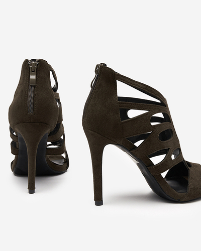 Tmavě zelené dámské sandály na vysokém podpatku Etrop - Obuv