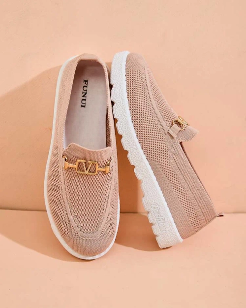 Royalfashion Жіночі тканинні мокасини із золотим декором Erticae