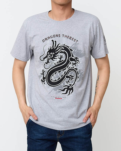 Сіра бавовняна чоловіча футболка з принтом - Одяг