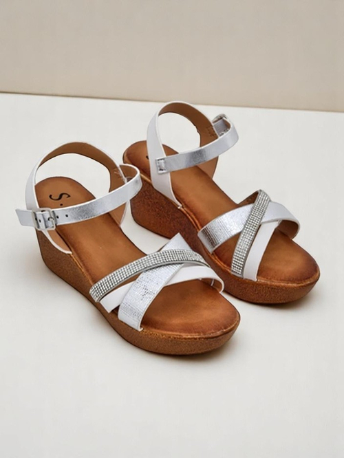 Royalfashion жіночі сандалі на танкетці з стразами та блискітками Glittera