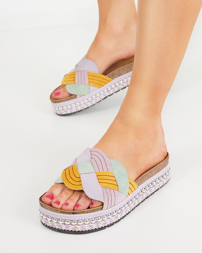 Fialové dámské pantofle na silné podrážce Cekolina - Obuv