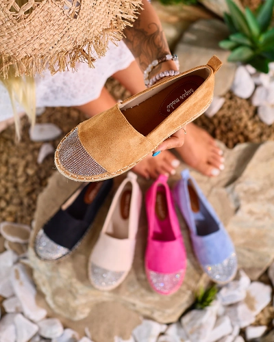 OUTLET Royalfashion Světle hnědé dámské espadrilky se zirkony Iterica