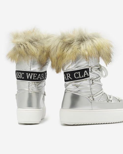 Сріблясті дитячі сліпони а-ля снігоступи з хутром Asika - Взуття