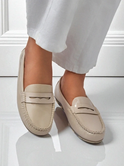 Loafers damskie bezowe Kallista - skora ekologiczna zamszowa premium