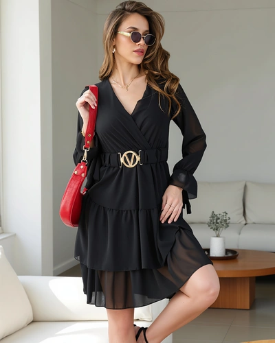 Royalfashion Dámské mini šaty s volány a zavinovacím výstřihem