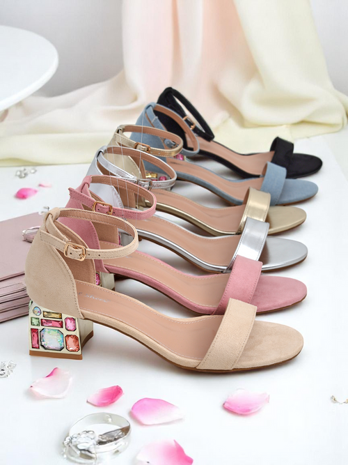 Elektra Aurelia – золоті сандалі на підборах з кольоровими кристалами 5,5 см