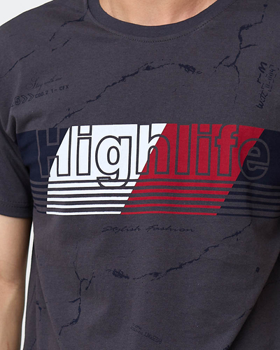 Tmavě šedé pánské tričko s potiskem - Oblečení