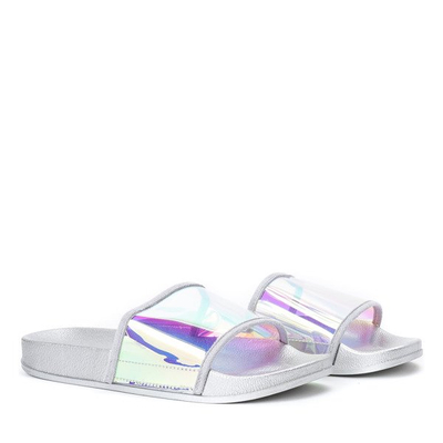 Stříbrné pantofle s holografickým proužkem Aktivní - Obuv 1