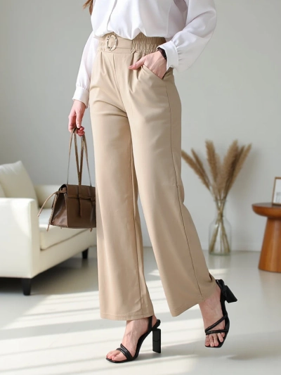 Royalfashion Широкі жіночі штани з декоративною пряжкою