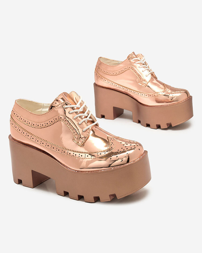 Royalfashion Růžovo-zlaté dámské polobotky Kiaceas na vysokém podpatku