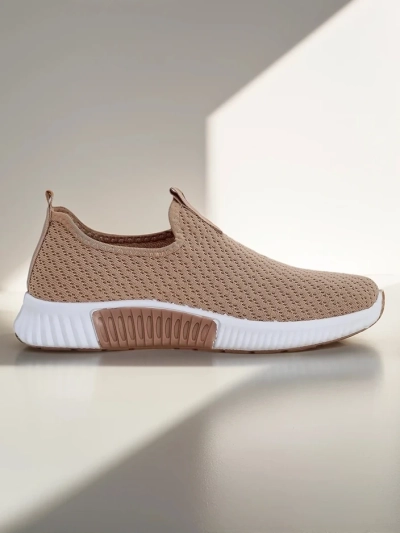 Dámské slip-on boty Selene světle hnědé, tkanina, plochý podpatek, komfort