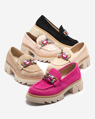 Світло-коричневі ажурні жіночі мокасини з орнаментом Bokkso- Footwear
