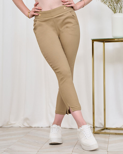 Royalfashion Béžové dámské tegínové kalhoty PLUS SIZE