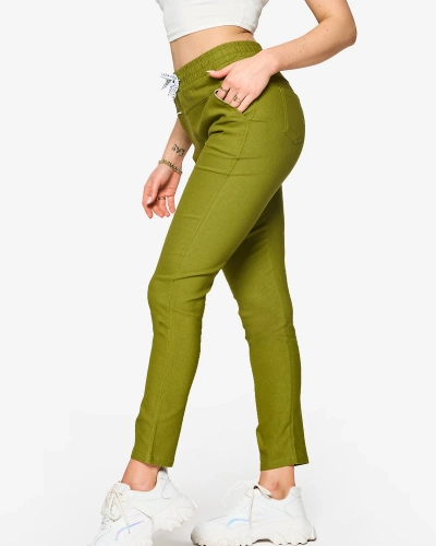 Dámské rovné kalhoty ze zelené látky PLUS SIZE- Oblečení