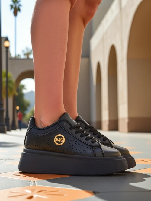 Жіночі снікерси платформа Perseida Royalfashion чорні екошкіра