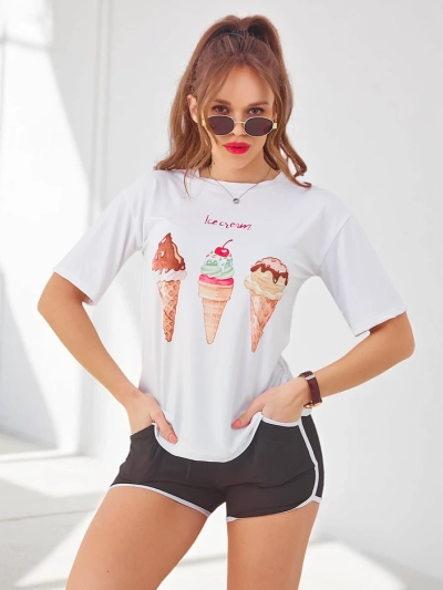 Royalfashion Жіночий спортивний комплект з футболкою та шортами Ice Cream