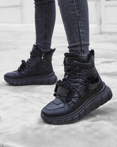 Černé sněhule z ekokůže se zirkony Armof - Obuv