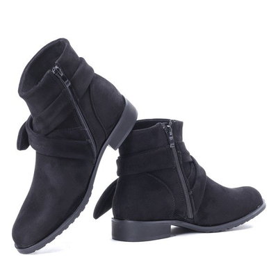 Czarne, zamszowe botki z kokardą - Obuwie