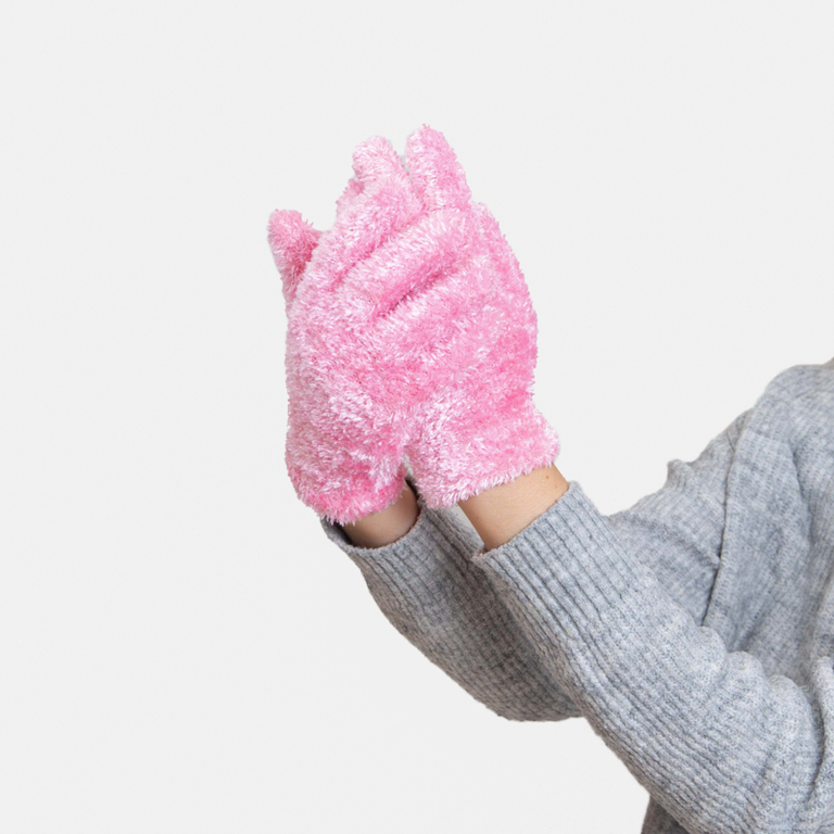 Světle růžové dámské pletené rukavice s kožešinou - Doplňky