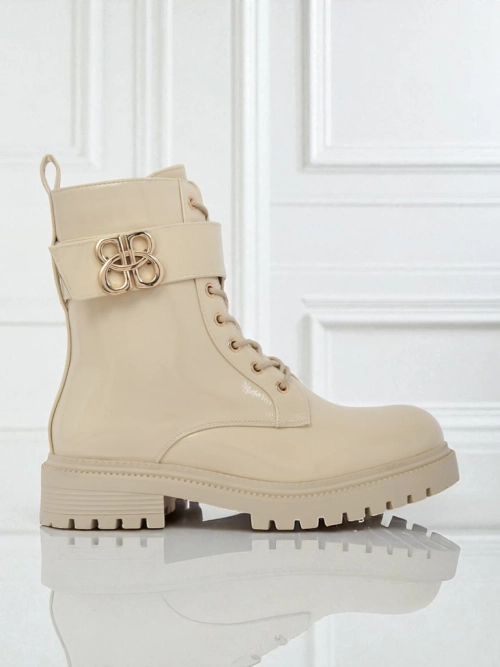 Бежеві ботильйони Ariadne з екологічної шкіри на блискавці, круглий носок стильні