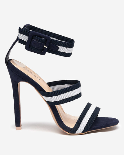 Жіночі темно-сині босоніжки на високому каблуці Miso-Shoes