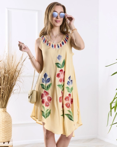 Béžový dámský vzorovaný přehoz na postel s potiskem- Oblečení