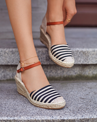 Dámské černé espadrilky s pruhy na klínku Mecera - boty