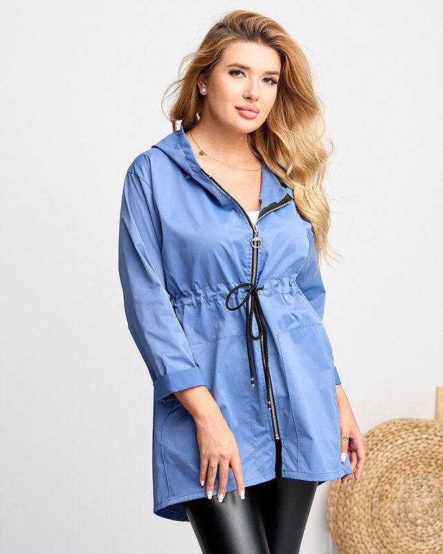 Dámská modrá bunda s dlouhým vázáním do pasu - oblečení