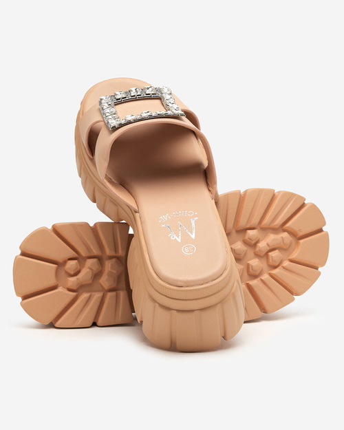 OUTLET Бежеві жіночі тапочки з кристалами Vetasi - Взуття