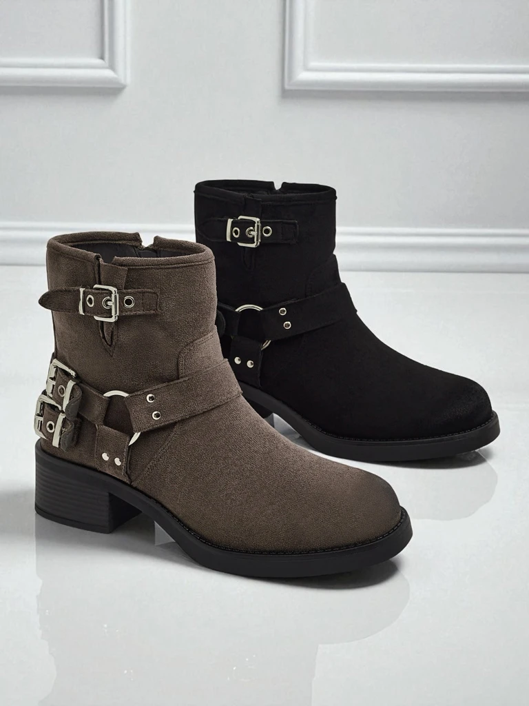 Dámské kotníkové boty z eko semiše s přezkami Valtos
