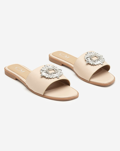 OUTLET Dámské béžové pantofle se stříbrným ornamentem. Hipi - Obuv