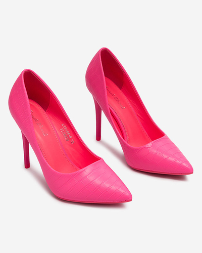 Neonově růžové dámské lodičky na jehlovém podpatku s ražbou Asota - Obuv