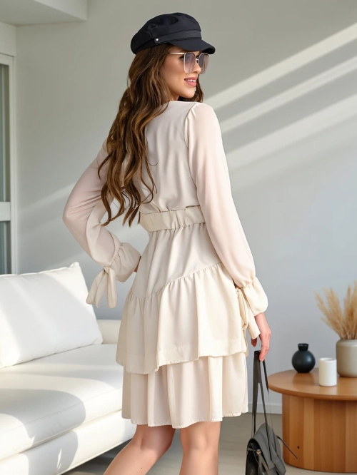 Royalfashion Жіночий міні-сукня з рюшем та запахом