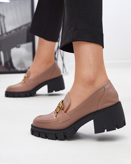 Жіночі коричневі мокасини на підборах з орнаментом Juister - Взуття