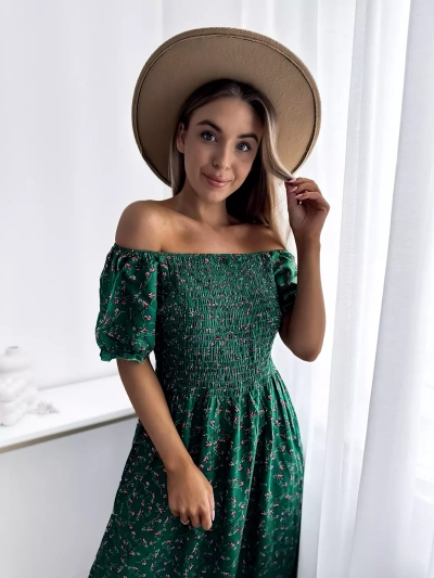 Květinově zelené dámské midi šaty - Oblečení