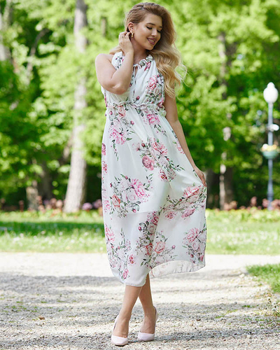 Bílé dámské maxi šaty s květinami - Oblečení