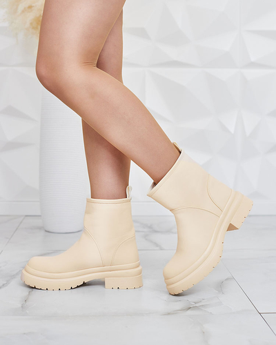 Royalfashion Béžové matné dámské kozačky se silnější podrážkou Holeopi