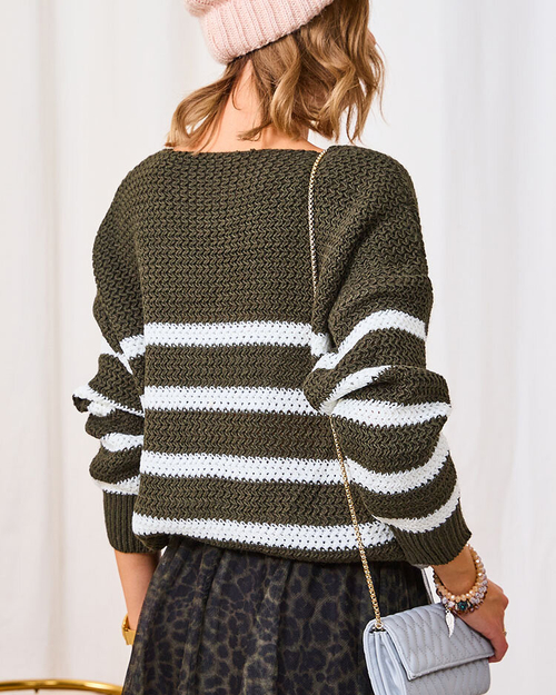 Royalfashion Темно-зелений жіночий светр у смужку