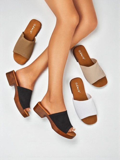 Royalfashion Жіночі шльопанці на низькому підборі Ribbed Grace