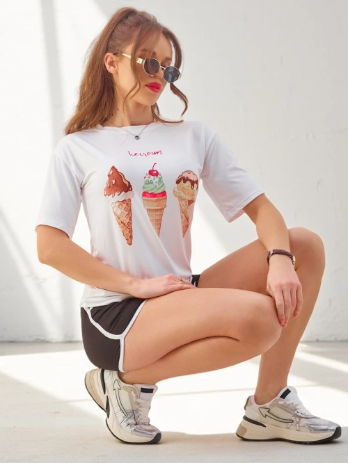 Royalfashion Жіночий спортивний комплект з футболкою та шортами Ice Cream