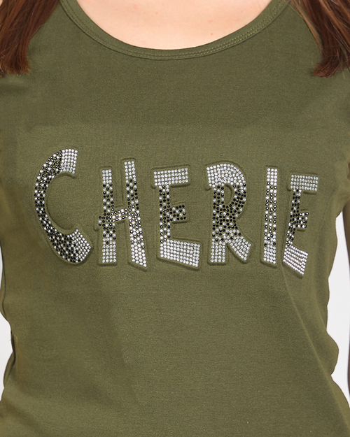 Темно-зелений жіночий топ з написом