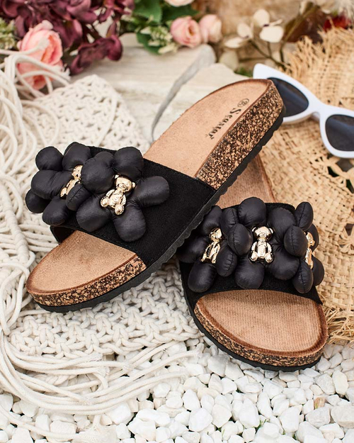 Royalfashion Жіночі шльопанці з золотими ведмедиками та квітами Isaralle