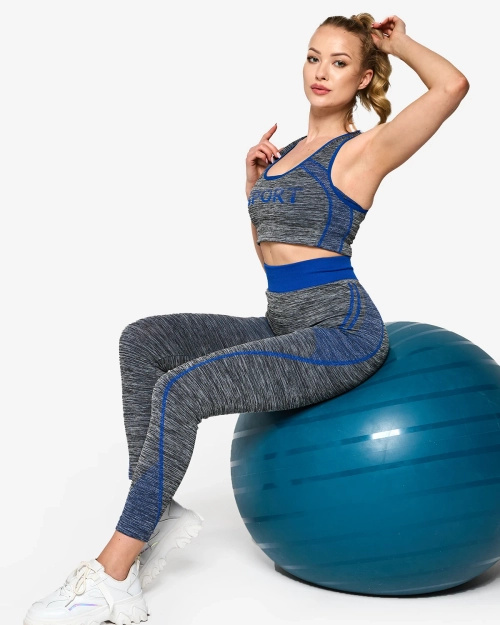 Сірий жіночий спортивний комплект з кобальтовими вставками - Одяг