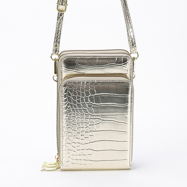 Zlatá dámská mini kabelka-peněženka s ražbou - Doplňky